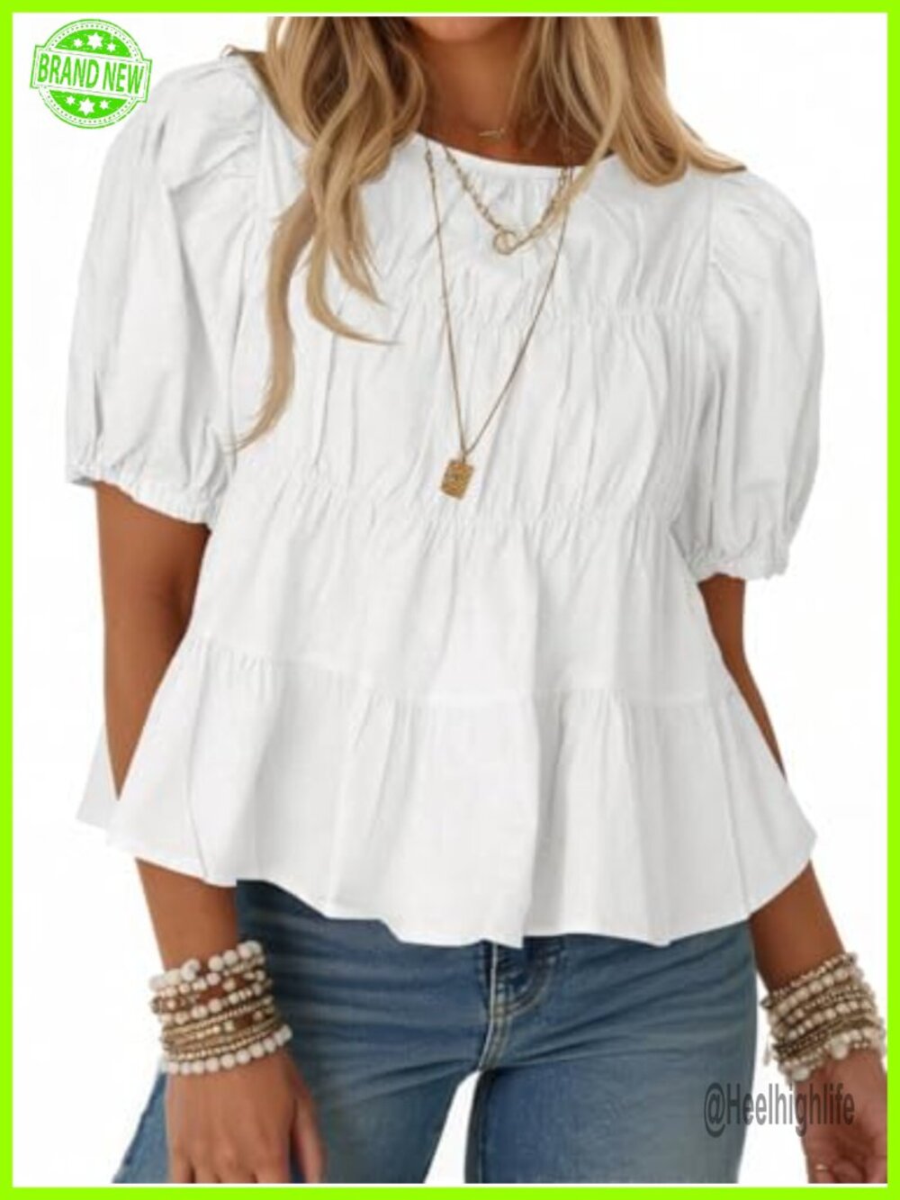 Puff Sleeve Peplum Babydoll Top Cotton Summer Blouse